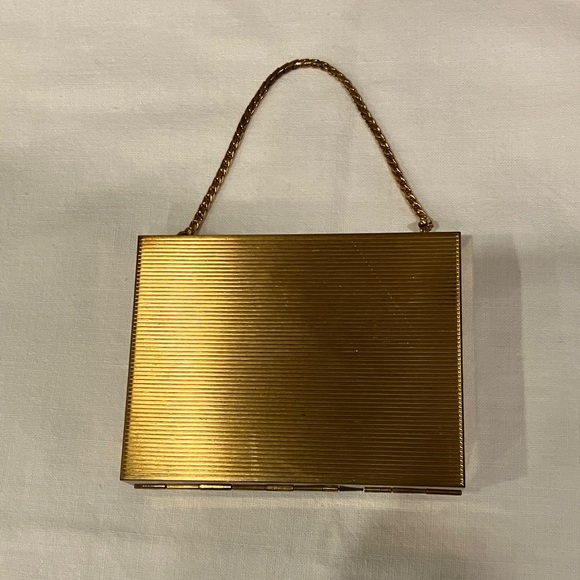Vintage Saks Fifth Avenue Deco Gold-Tone 2-Sided Mini Audeire Compact Purse - Picture 5 of 12